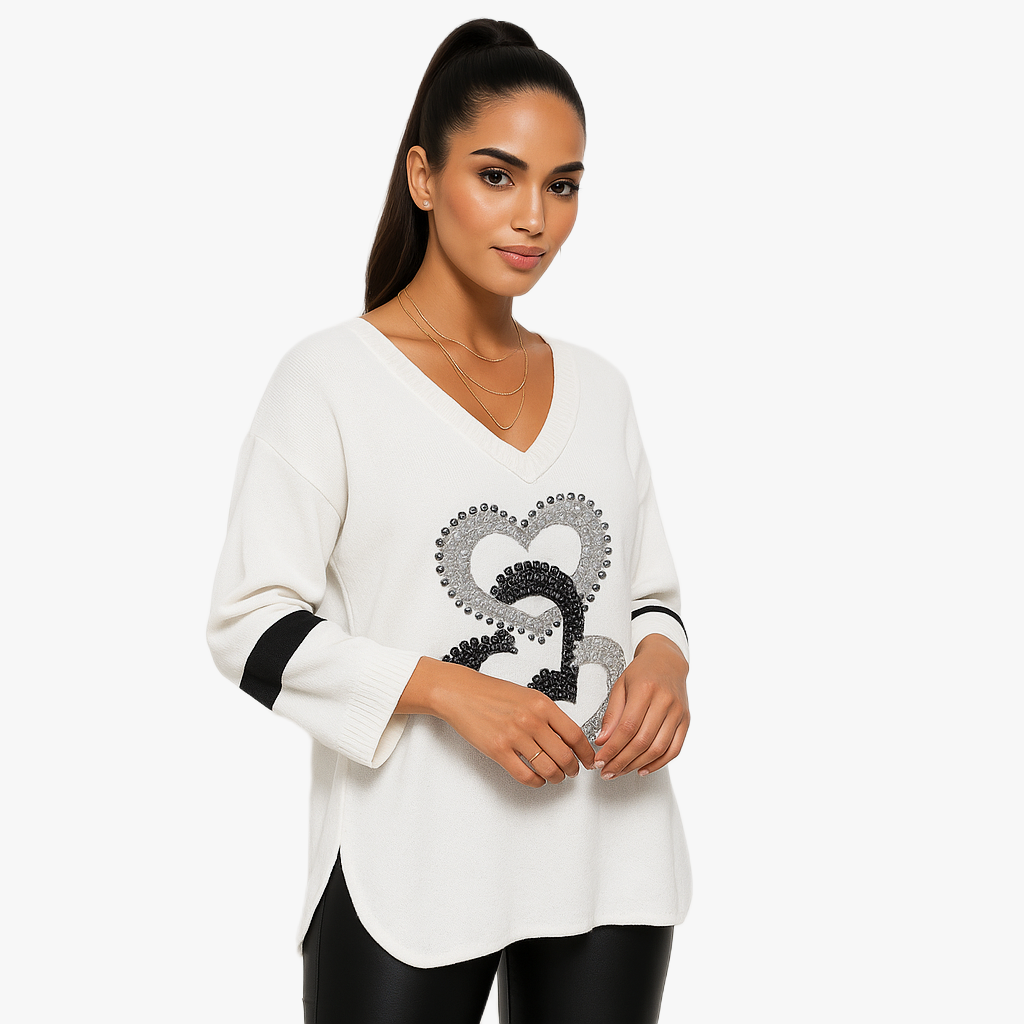 Feminine Bluzka z Długim Rękawem w Serduszka